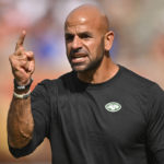 New York Jets head coach Robert Saleh gestures during the second half of an NFL football game against the Cleveland Browns, Sunday, Sept. 18, 2022, in Cleveland. (AP Photo/David Richard)