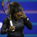 Serena Williams, of the United States, reacts after losing to Ajla Tomljanovic, of Austrailia, during the third round of the U.S. Open tennis championships, Friday, Sept. 2, 2022, in New York. (AP Photo/Charles Krupa)