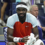 Frances Tiafoe, of the United States, takes a break between sets against Carlos Alcaraz, of Spain, during the semifinals of the U.S. Open tennis championships, Friday, Sept. 9, 2022, in New York. (AP Photo/John Minchillo)