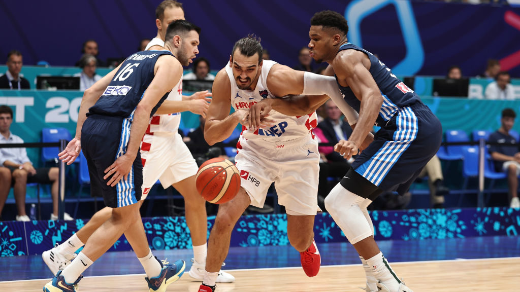 Dario Saric #9 of Croatia in action during the FIBA EuroBasket 2022 group C match between Croatia a...