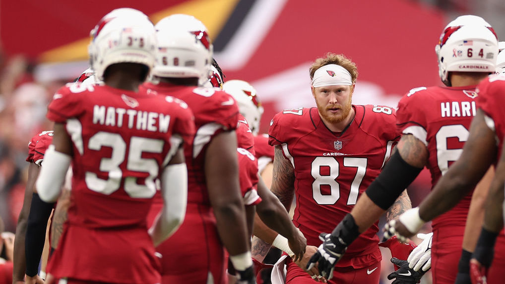 Tight end Maxx Williams #87 of the Arizona Cardinals is introduced during the NFL game at State Far...