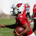 Arizona Cardinals WR Rondale Moore runs through drills during practice on Thursday, Oct. 13, 2022, in Tempe. (Tyler Drake/Arizona Sports)