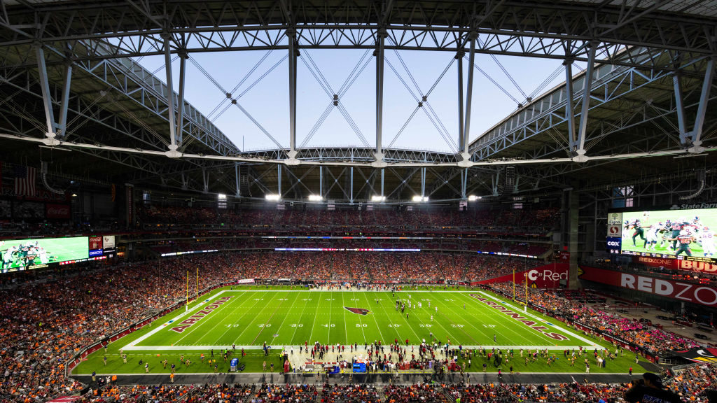 General view of the interior of State Farm Stadium from an elevated position during an NFL regular ...