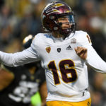 Quarterback Trenton Bourguet #16 of the Arizona State Sun Devils passes against the Colorado Buffaloes in the first quarter of a game at Folsom Field on October 29, 2022 in Boulder, Colorado. (Photo by Dustin Bradford/Getty Images)