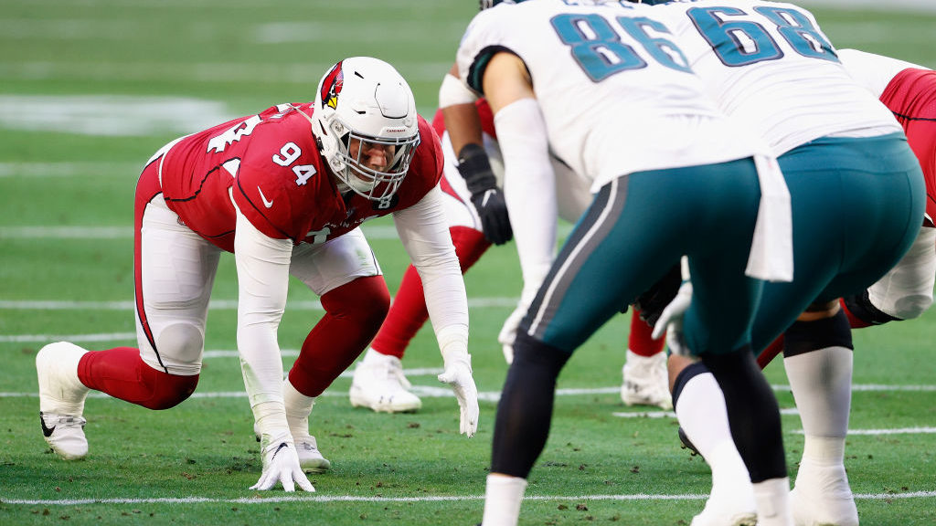 Defensive end Zach Allen #94 of the Arizona Cardinals lines up during the NFL game against the Phil...