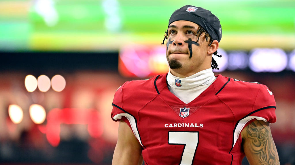 Byron Murphy Jr. #7 of the Arizona Cardinals looks on during the second quarter of the game against...
