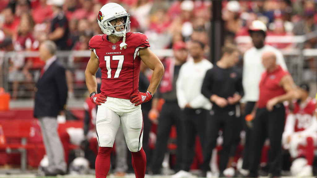 Wide receiver Andy Isabella #17 of the Arizona Cardinals during the first half of the NFL game at S...