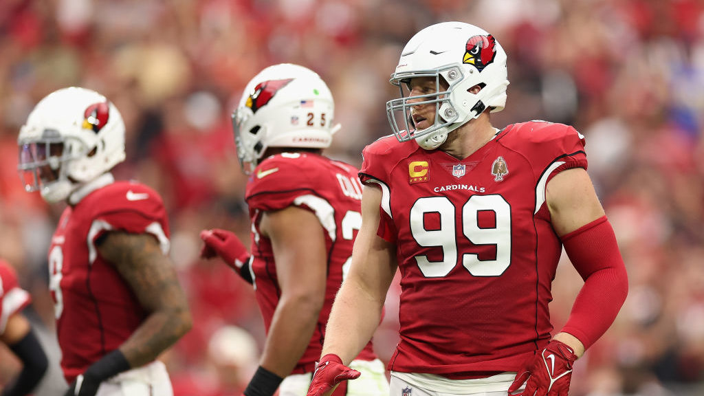 Defensive end J.J. Watt #99 of the Arizona Cardinals during the first half of the NFL game at State...