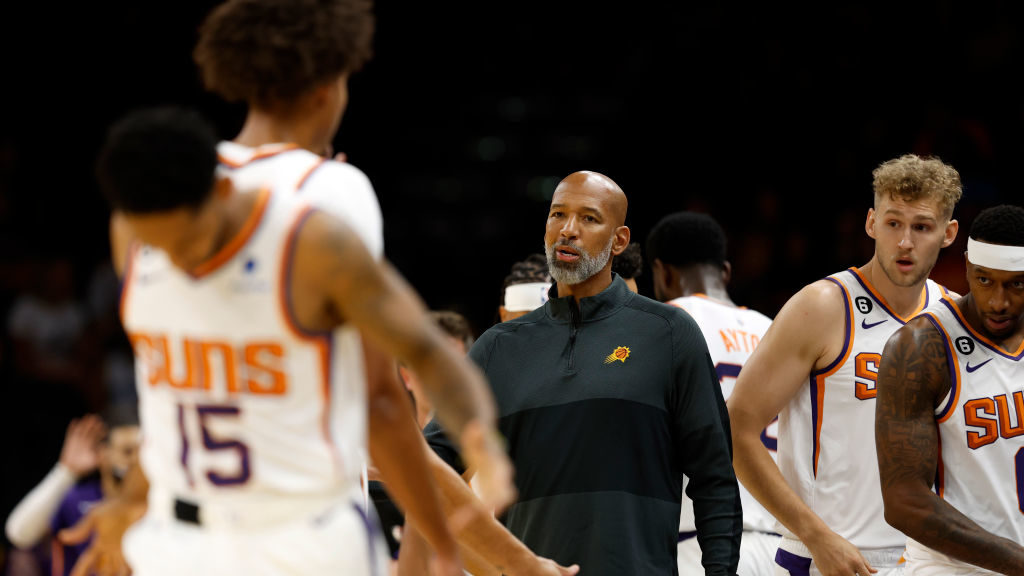 Head coach Monty Williams of the Phoenix Suns looks on during the first half against the Adelaide 3...