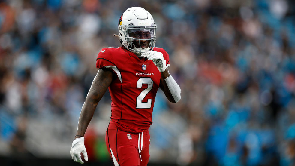 Wide receiver Marquise Brown #2 of the Arizona Cardinals prepares for the snap during the second ha...