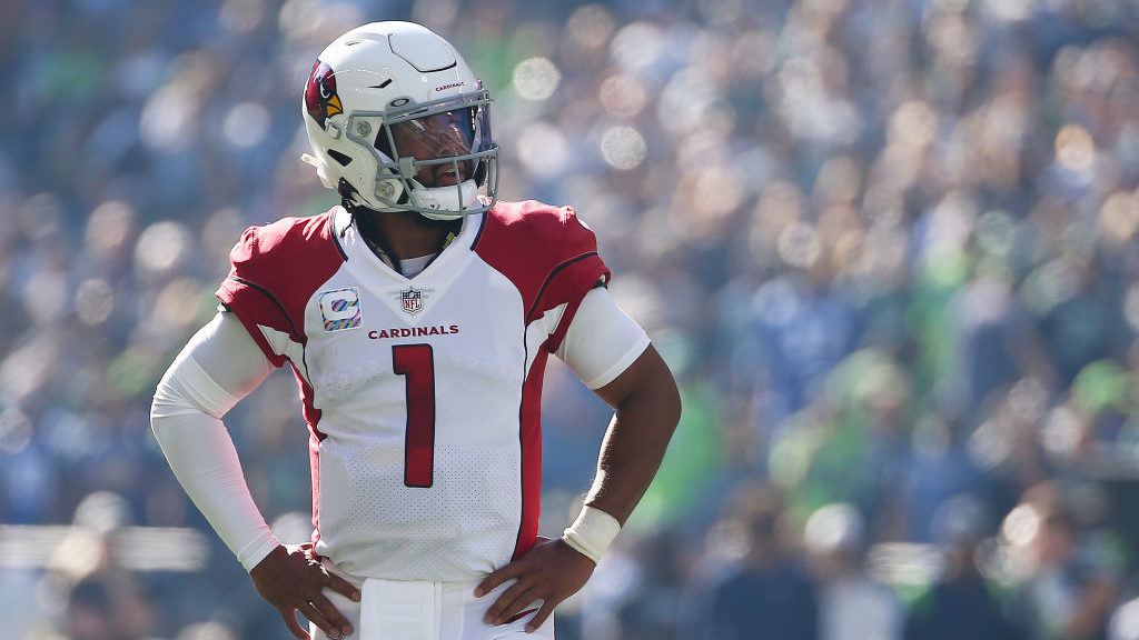 Kyler Murray #1 of the Arizona Cardinals reacts against the Seattle Seahawks during the first quart...
