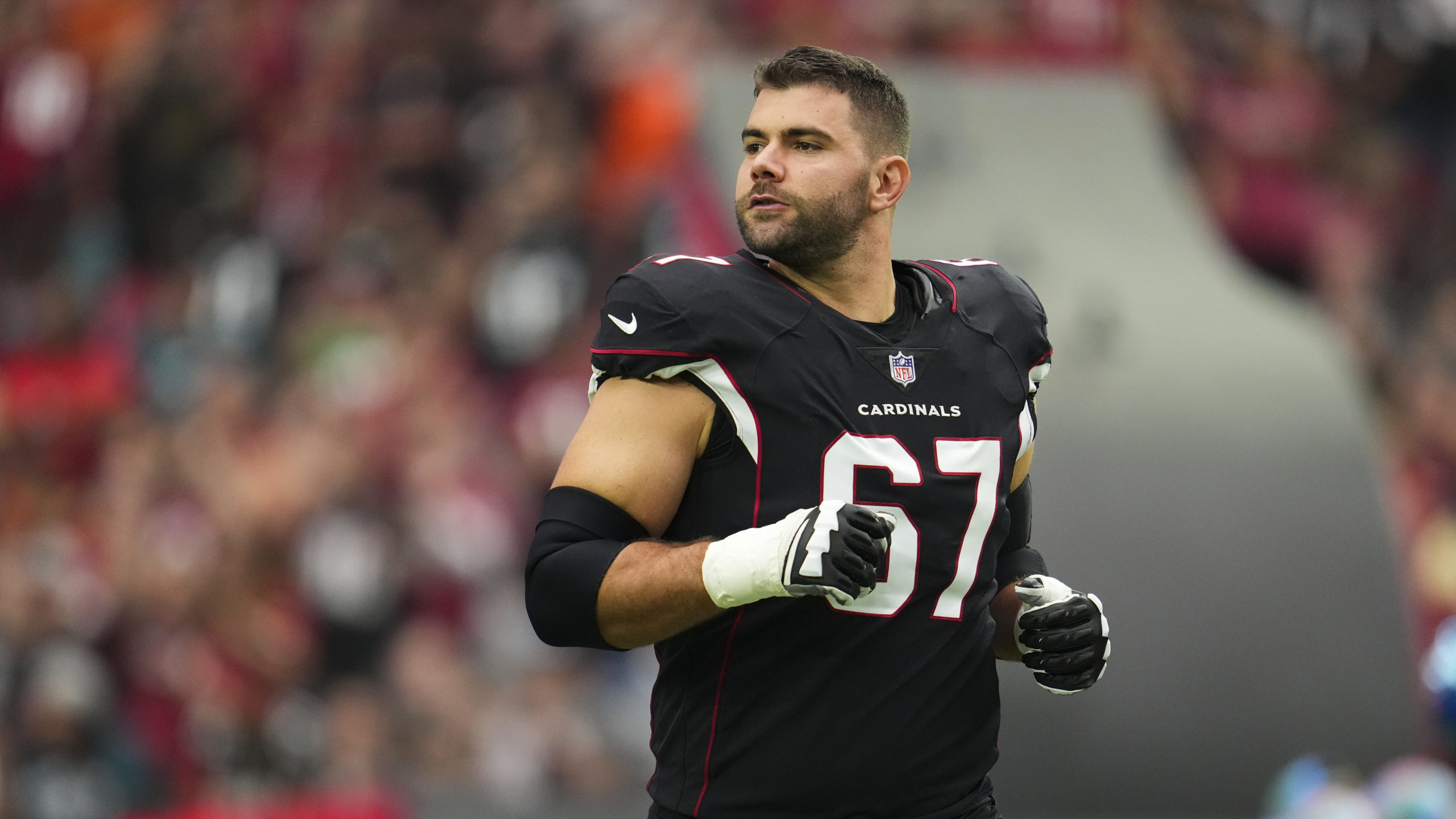 Justin Pugh #67 of the Arizona Cardinals runs out during introductions against the Philadelphia Eag...