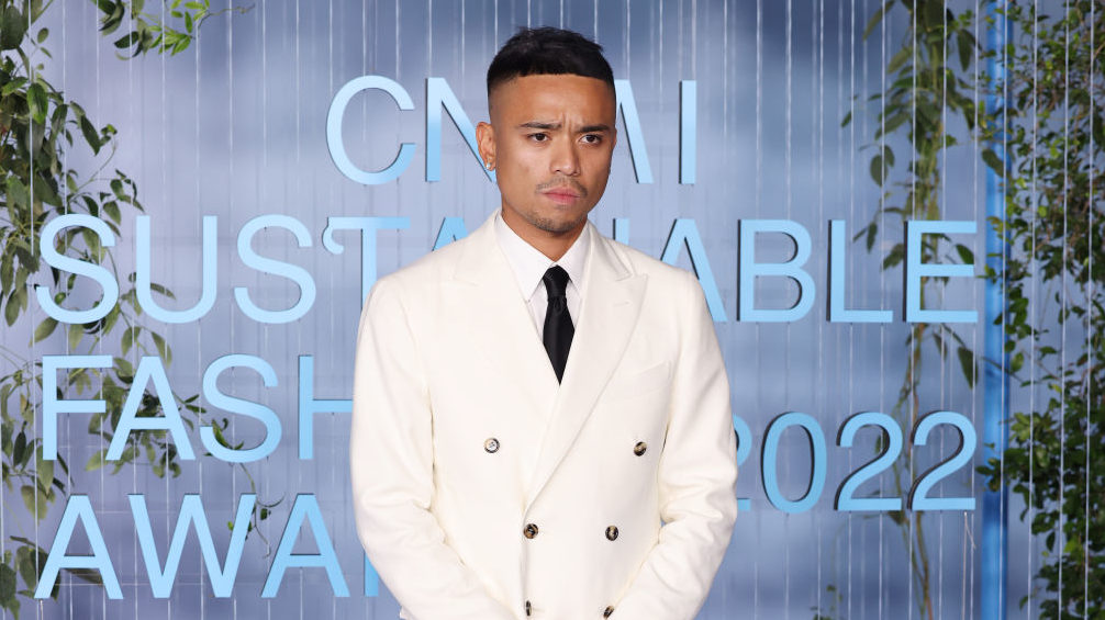 Rhuigi Villaseñor attends the CNMI Sustainable Fashion Awards 2022 pink carpet during the Milan Fa...