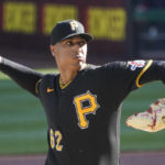 
              Pittsburgh Pirates starter Johan Oviedo pitches against the St. Louis Cardinals during the first inning of a baseball game, Wednesday, Oct. 5, 2022, in Pittsburgh. (AP Photo/Keith Srakocic)
            