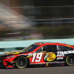 
              Driver Martin Truex Jr. (19) drives during NASCAR Cup Series practice at Homestead-Miami Speedway, Saturday, Oct. 22, 2022, in Homestead, Fla. (AP Photo/Lynne Sladky)
            