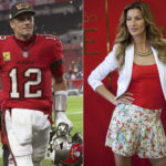 
              This combination photo shows Tampa Bay Buccaneers quarterback Tom Brady after an NFL football game against the New York Giants on Nov. 22, 2021, in Tampa, Fla., left, and Brazilian model Gisele Bundchen during an event promoting a collection with her name in Sao Paulo, Brazil, on Dec. 1, 2011. The couple  have announced their divorce. (AP Photo/Mark LoMoglio, left, and Andre Penner)
            