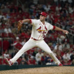 St. Louis Cardinals pitcher Steven Matz throws during the eighth inning of a baseball game against the Pittsburgh Pirates Saturday, Oct. 1, 2022, in St. Louis. (AP Photo/Jeff Roberson)