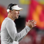 Southern California head coach Lincoln Riley claps after a touchdown during the second half of an NCAA college football game against Arizona State Saturday, Oct. 1, 2022, in Los Angeles. (AP Photo/Mark J. Terrill)