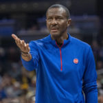 
              Detroit Pistons coach Dwane Casey gestures during the first half of the team's NBA basketball game against the Indiana Pacers in Indianapolis, Saturday, Oct. 22, 2022. (AP Photo/Doug McSchooler)
            