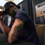 
              Houston Astros starting pitcher Lance McCullers Jr. displays his tattoos ahead of Game 1 of the baseball World Series between the Houston Astros and the Philadelphia Phillies on Thursday, Oct. 27, 2022, in Houston. Game 1 of the series starts Friday. (AP Photo/David J. Phillip)
            
