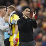 Arsenal's manager Mikel Arteta applauds the fans after the end of the English Premier League soccer match between, Arsenal and Nottingham Forrest at the Emirates stadium in London, Sunday, Oct. 30, 2022. Arsenal won the game 5-0. (AP Photo/David Cliff)