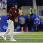 South Carolina coach Shane Beamer cheers on the team during the first half of an NCAA college football game against Kentucky in Lexington, Ky., Saturday, Oct. 8, 2022. (AP Photo/Michael Clubb)