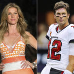 
              This combination of photos shows Brazilian supermodel Gisele Bundchen modeling the Colcci Summer collection at Sao Paulo Fashion Week in Sao Paulo, Brazil, on April 15, 2015, left, and Tampa Bay Buccaneers quarterback Tom Brady before an NFL football game against the New Orleans Saints, on Sept. 18, 2021, in New Orleans. The couple announced Friday they have finalized their divorce, ending their 13-year marriage. (AP Photo/Andre Penner, left, and Jonathan Bachman)
            