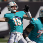 
              Miami Dolphins quarterback Skylar Thompson (19) passes against the New York Jets during the first quarter of an NFL football game, Sunday, Oct. 9, 2022, in East Rutherford, N.J. (AP Photo/Seth Wenig)
            