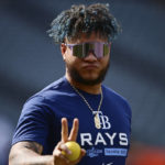 Tampa Bay Rays' Harold Ramirez gestures during workouts the day before their wild card baseball playoff game against the Cleveland Guardians, Thursday, Oct. 6, 2022, in Cleveland. (AP Photo/David Dermer)
