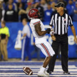 
              South Carolina running back MarShawn Lloyd (1) celebrates after scoring a touchdown against Kentucky during the first half of an NCAA college football game in Lexington, Ky., Saturday, Oct. 8, 2022. (AP Photo/Michael Clubb)
            