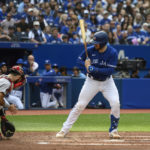 
              CORRECTS SURNAME TO JANSEN NOT JENSEN - Toronto Blue Jays' Danny Jansen and Boston Red Sox catcher Connor Wong watches a wild pitch during the second inning of a baseball game in Toronto on Saturday, Oct. 1, 2022. (Christopher Katsarov/The Canadian Press via AP)
            