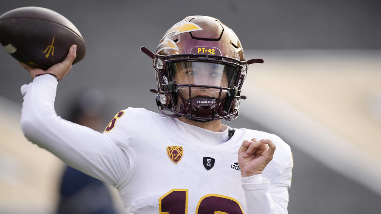 Arizona State quarterback Trenton Bourguet warms up before an NCAA college football game against Co...