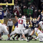 
              Stanford place-kicker Joshua Karty makes a field goal during the second half of the team's NCAA college football game against Notre Dame in South Bend, Ind., Saturday, Oct. 15, 2022. Stanford won 16-14. (AP Photo/Nam Y. Huh)
            