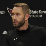 Arizona Cardinals head coach Kliff Kingsbury speaks at a news conference after his team's NFL football game against the Seattle Seahawks in Seattle, Sunday, Oct. 16, 2022. (AP Photo/Abbie Parr)