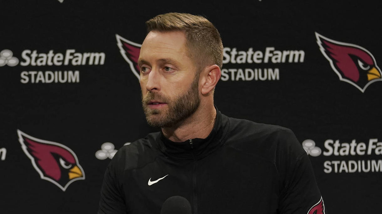 Arizona Cardinals head coach Kliff Kingsbury speaks at a news conference after his team's NFL footb...
