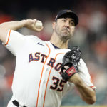 
              Houston Astros starting pitcher Justin Verlander throws against the Philadelphia Phillies during the first inning of a baseball game Tuesday, Oct. 4, 2022, in Houston. (AP Photo/David J. Phillip)
            
