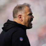 Carolina Panthers head coach Matt Rhule yell during the first half an NFL football game against the San Francisco 49ers on Sunday, Oct. 9, 2022, in Charlotte, N.C. (AP Photo/Jacob Kupferman)
