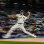 Milwaukee Brewers starting pitcher Eric Lauer throws during the sixth inning of a baseball game against the Arizona Diamondbacks Tuesday, Oct. 4, 2022, in Milwaukee. (AP Photo/Morry Gash)