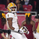 Arizona State running back Xazavian Valladay runs in for a touchdown after catching a pass during the first half of an NCAA college football game against Southern California Saturday, Oct. 1, 2022, in Los Angeles. (AP Photo/Mark J. Terrill)
