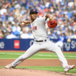 
              Boston Red Sox starting pitcher Brayan Bello throws during the first inning of a baseball game against the Toronto Blue Jays in Toronto on Saturday, Oct. 1, 2022. (Christopher Katsarov/The Canadian Press via AP)
            