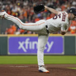 Houston Astros starting pitcher Justin Verlander throws during the first inning in Game 1 of baseball's World Series between the Houston Astros and the Philadelphia Phillies on Friday, Oct. 28, 2022, in Houston. (AP Photo/Eric Gay)
