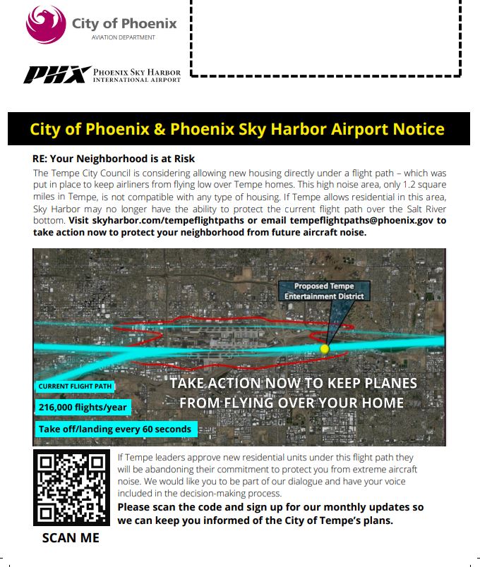 Part of a mailer sent by the city of Phoenix and Sky Harbor to Tempe residents....