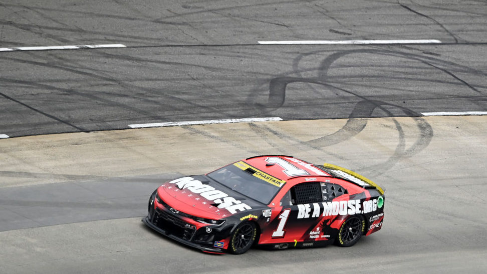 Ross Chastain, driver of the #1 Moose Fraternity Chevrolet, drives during the NASCAR Cup Series Xfi...