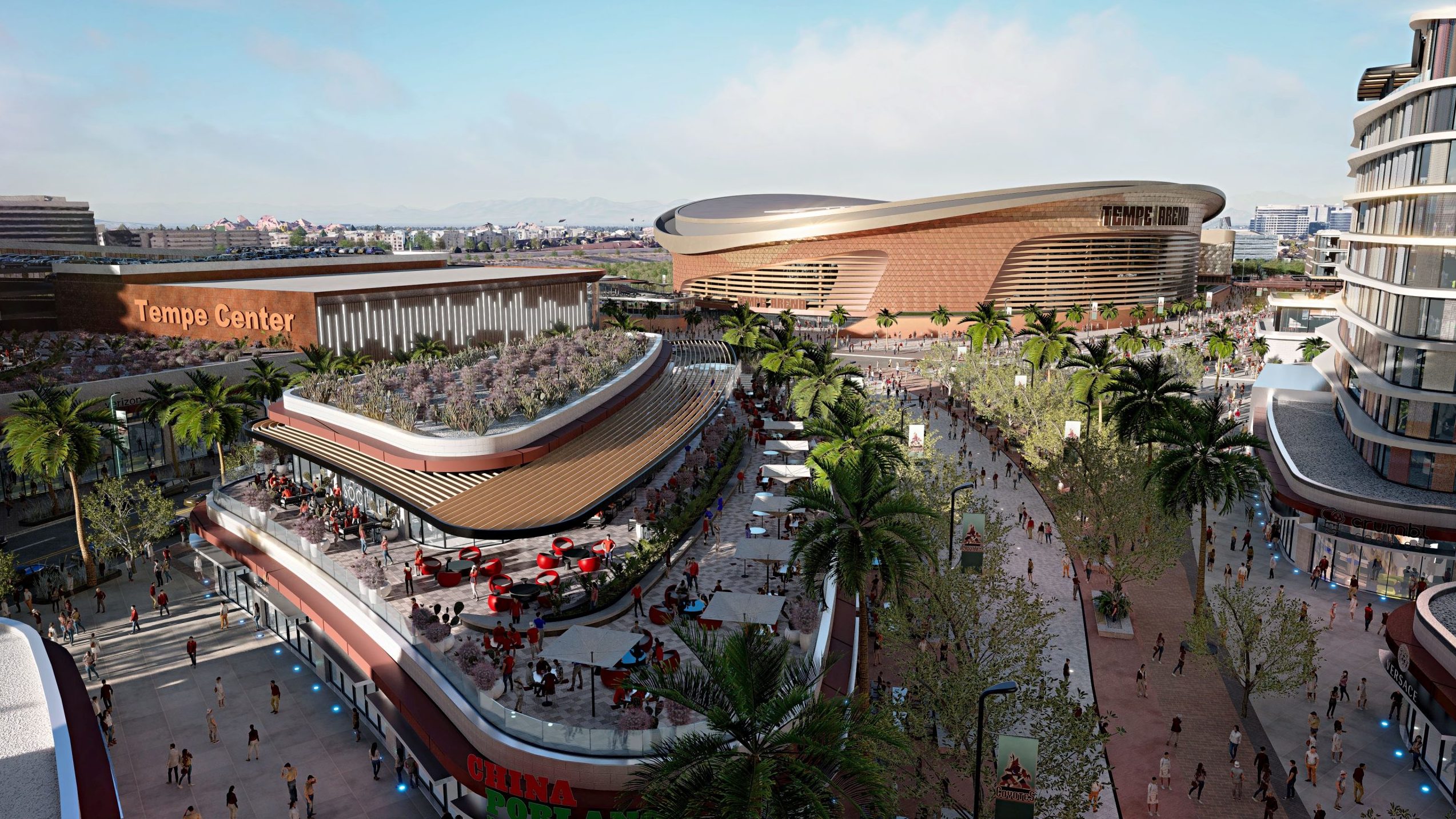 A rendering of the Arizona Coyotes' proposed Tempe arena revealed June 2 after a 5-2 Tempe City Cou...