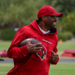 Arizona Cardinals WRs coach/associate head coach Shawn Jefferson runs through drills during practice on Thursday, Nov. 3, 2022, in Tempe. (Tyler Drake/Arizona Sports)