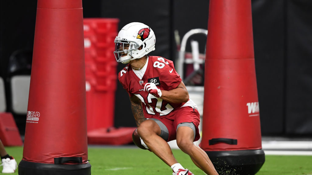 Andre Baccellia #82 of the Arizona Cardinals participates in drills during Training Camp at State F...
