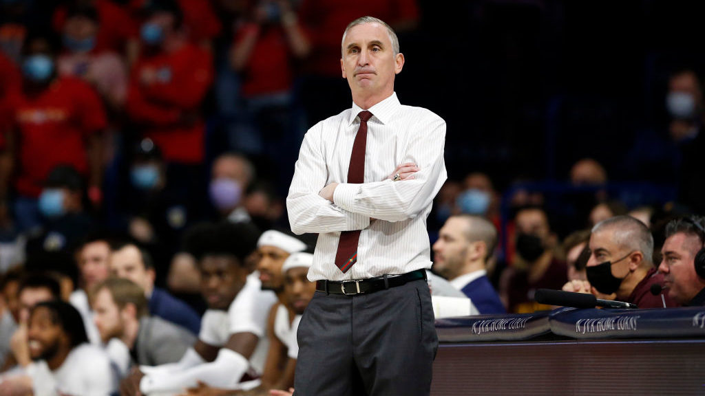 Head coach Bobby Hurley of the Arizona State Sun Devils watches the action during the game against ...