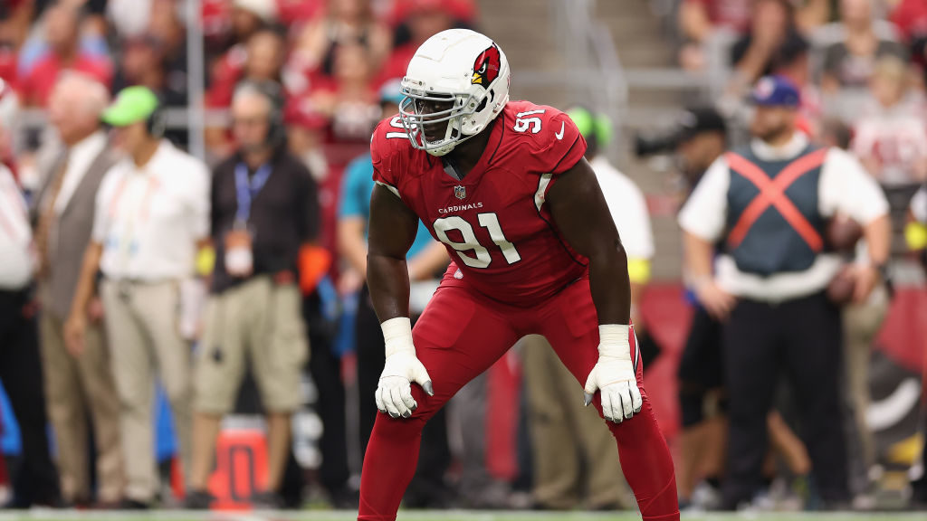 Defensive end Michael Dogbe #91 of the Arizona Cardinals during the NFL game at State Farm Stadium ...