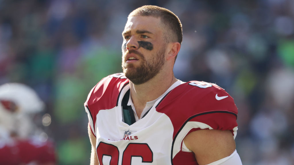 Zach Ertz #86 of the Arizona Cardinals looks on against the Seattle Seahawks during the third quart...
