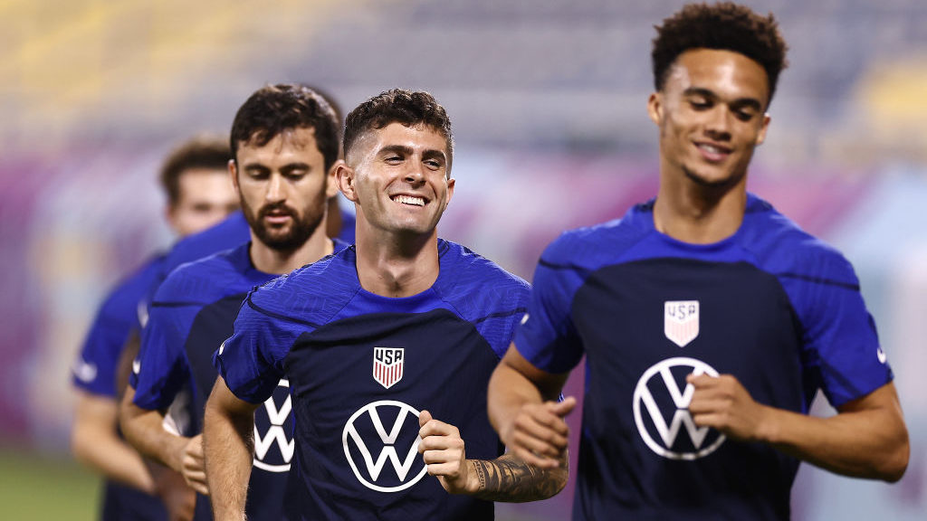 Christian Pulisic of United States reacts during the United States Training and Press Conference at...